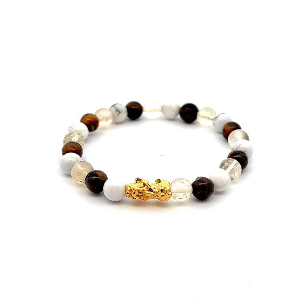 18k Gold Dragon Pixiu Piyao Lucky Charm Bracelet Zodiac Sign Gemini Gemstone 6mm 101$